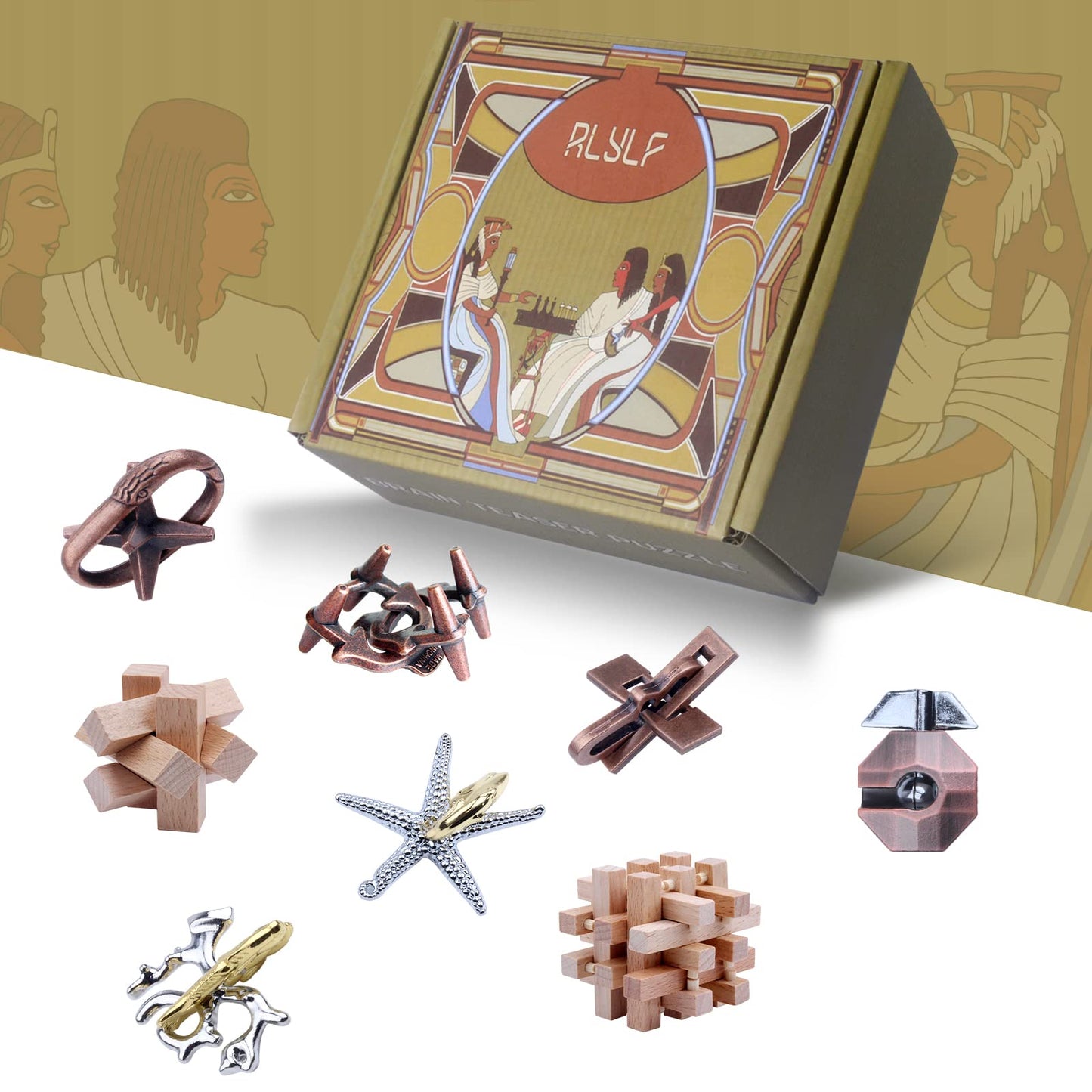 Rlylf 8 Pieces Wooden And Metal Brain Teaser Puzzles 3D Education Toys For Adults And Kids Iq Logic Training Family Game Party F