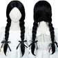 Black Braided Wig For Kids Girls Long Middle Part Kid'S Cosplay Wig Toddler Heat Resistant Synthetic Hair With Hairnet For Hallo