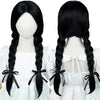 Black Braided Wig For Kids Girls Long Middle Part Kid'S Cosplay Wig Toddler Heat Resistant Synthetic Hair With Hairnet For Hallo