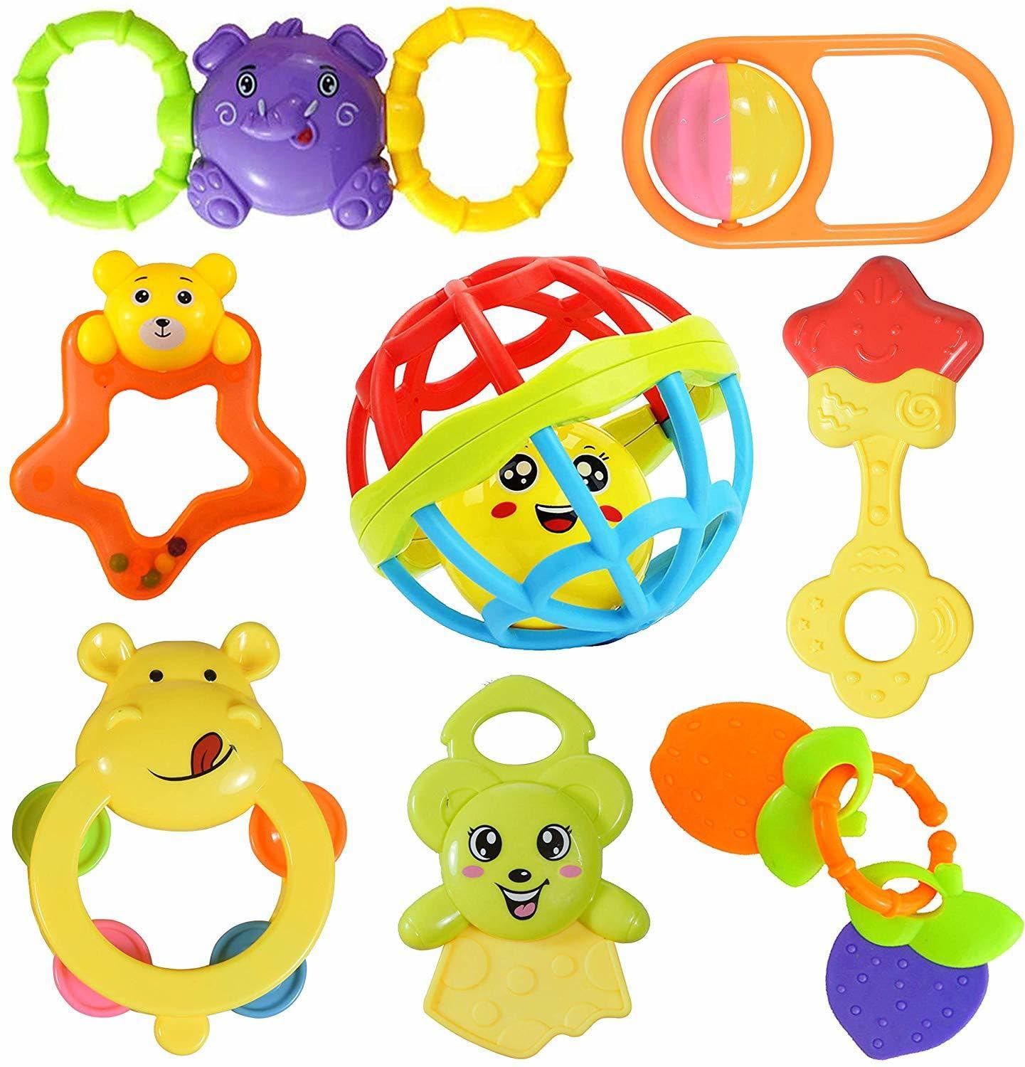 BarodianS Multicolor 7 Rattle & 1 Teether Toy Set For Baby  Sensory Development, Early Learning|
