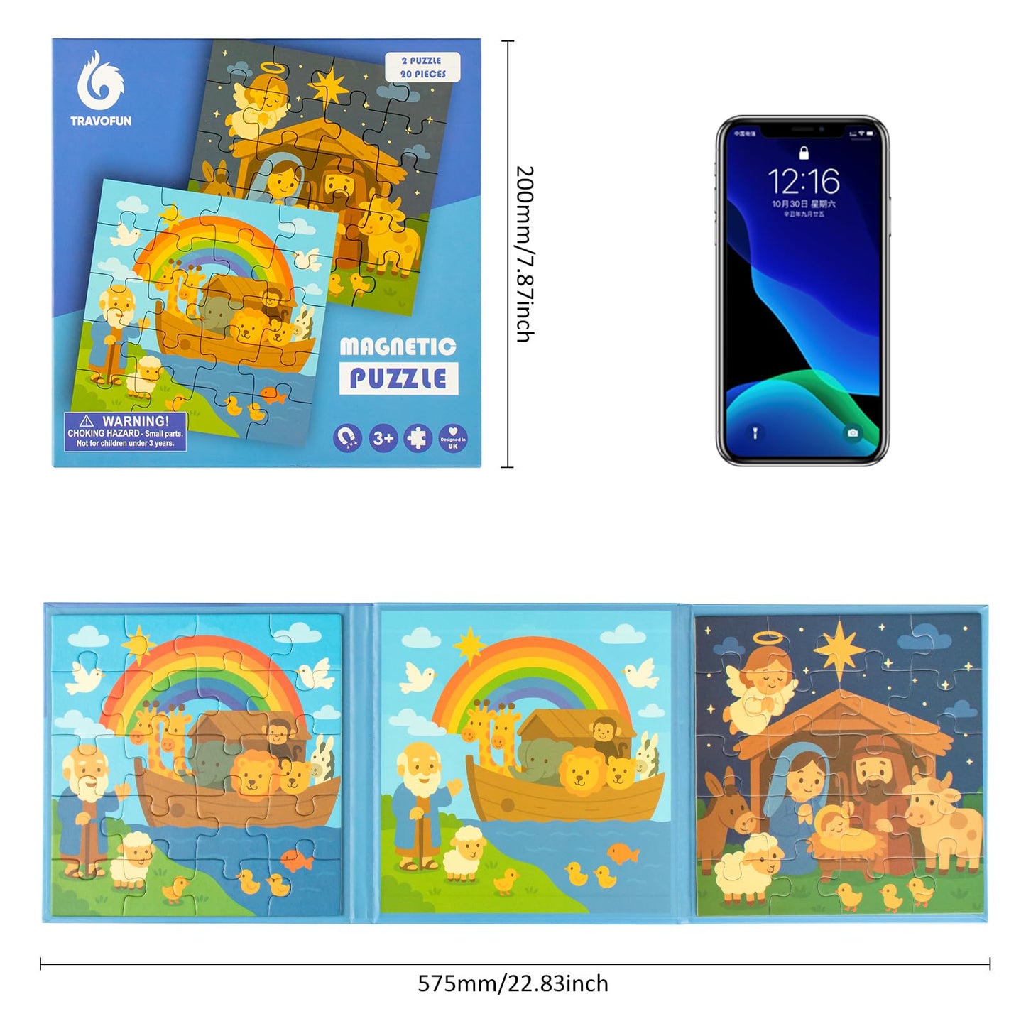 Travofun Magnetic Puzzles for Kids Ages 3-5,20 Piece Bible Jigsaw Puzzles for Toddlers 4-6,Noahs Ark - Magnet Toys for Children