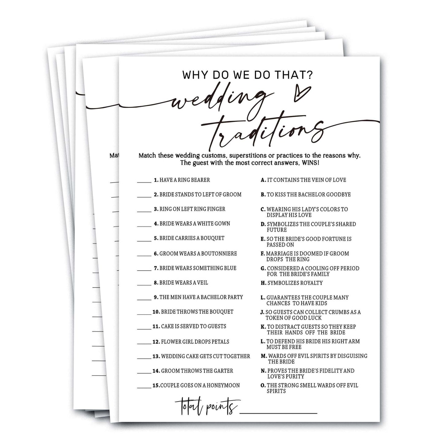 Wedding Shower Games Cards, Wedding Traditions Why Do We Do That, 25 Game Cards with 1 Answer Card, Engagement Party Wedding Gam