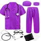Zzihan Doctor Costume For Kids Purple Scrubs Sets Nurse Scrubs Costume Veterinarian Costume Doctor Coat Accessories Toys Stethos