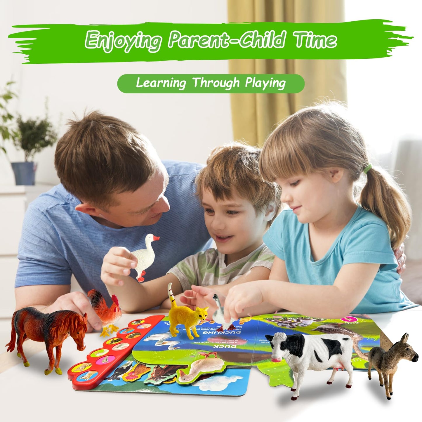Igratens Farm Animals Figures Toys With Sound Books, 10Pcs Farm Animals For Toddlers & Animal Sound Books With 10 Buttons, Plast