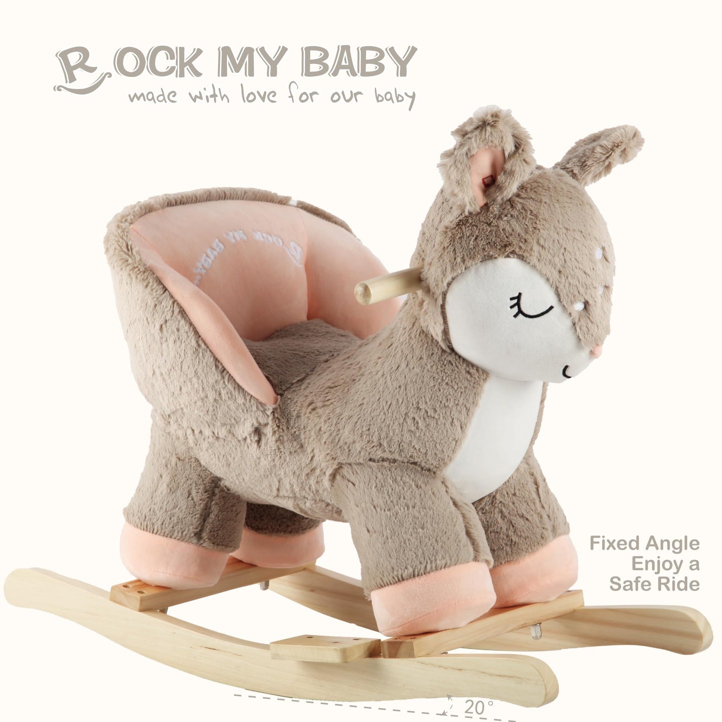 Rock My Baby Rocking Horse Deer with Chair, Plush Stuffed Animal Rocker, Baby Rocker with Sweet Music, Animal Ride on,Pink Deer,