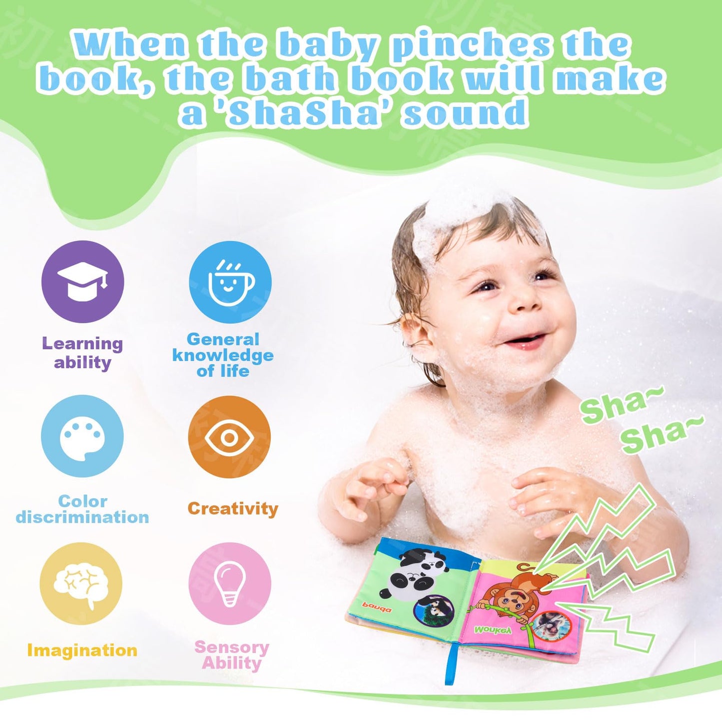 5Pcs Baby Bath Books For Toddlers Learning The Names Of Animals, Fruits, Vegetables, Transportation, Colorful Patterns, Non-Toxi