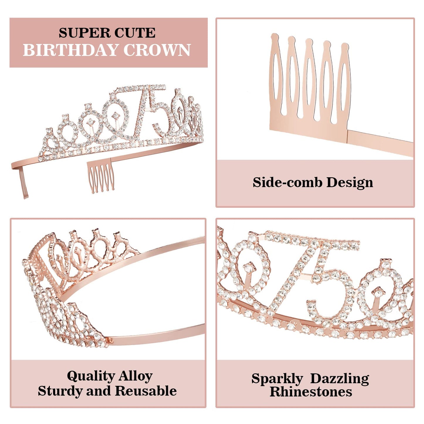 75Th Birthday Decorations Including 75Th Birthday Sash For Women, Crown/Tiara, Birthday Candles And 75Th Birthday Cake Topper, Rose Gold 75Th Birthday Gifts For Women 75 Birthday Party Decorations Favor Supplies