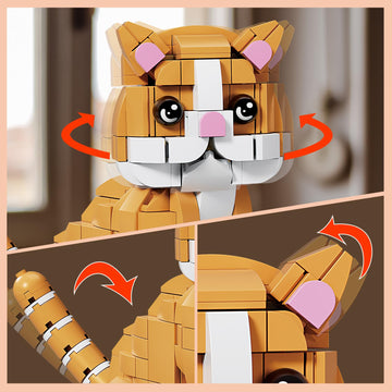 Kazi Cat Building Toy Set,Orange Cat Gift Idea For Animal-Lovers,Cat Sets For Boys And Girls Age 8-12,Garfield Cat Buildable Toy