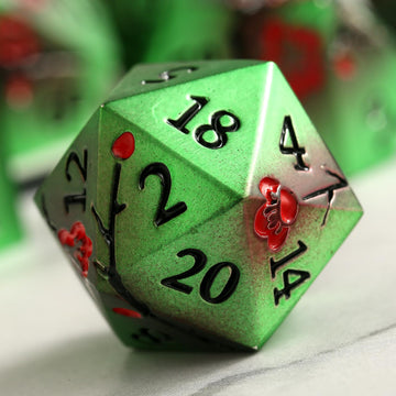 Metal Dice Set D&D, DNDND 7 PCS Metallic Flowers DND Dice with Gorgeous Gift Case for D&D Dungeons and Dragon Tabletop Game (Gre