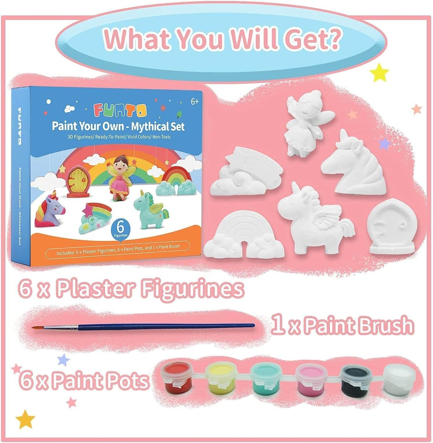 Funto Paint Your Own Unicorn Painting Kit, 13 Pcs Arts And Crafts Set For Kids, Steam Projects Creative Activity Diy Toys Gift F
