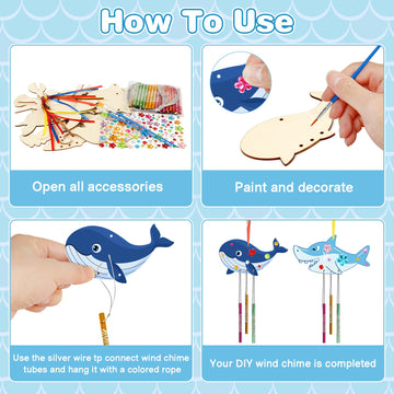 Fennoral 9 Pack Wind Chime Kit For Kids Make Your Own Ocean Animals Wind Chime Wooden Arts And Crafts For Girls Boys Ornaments D