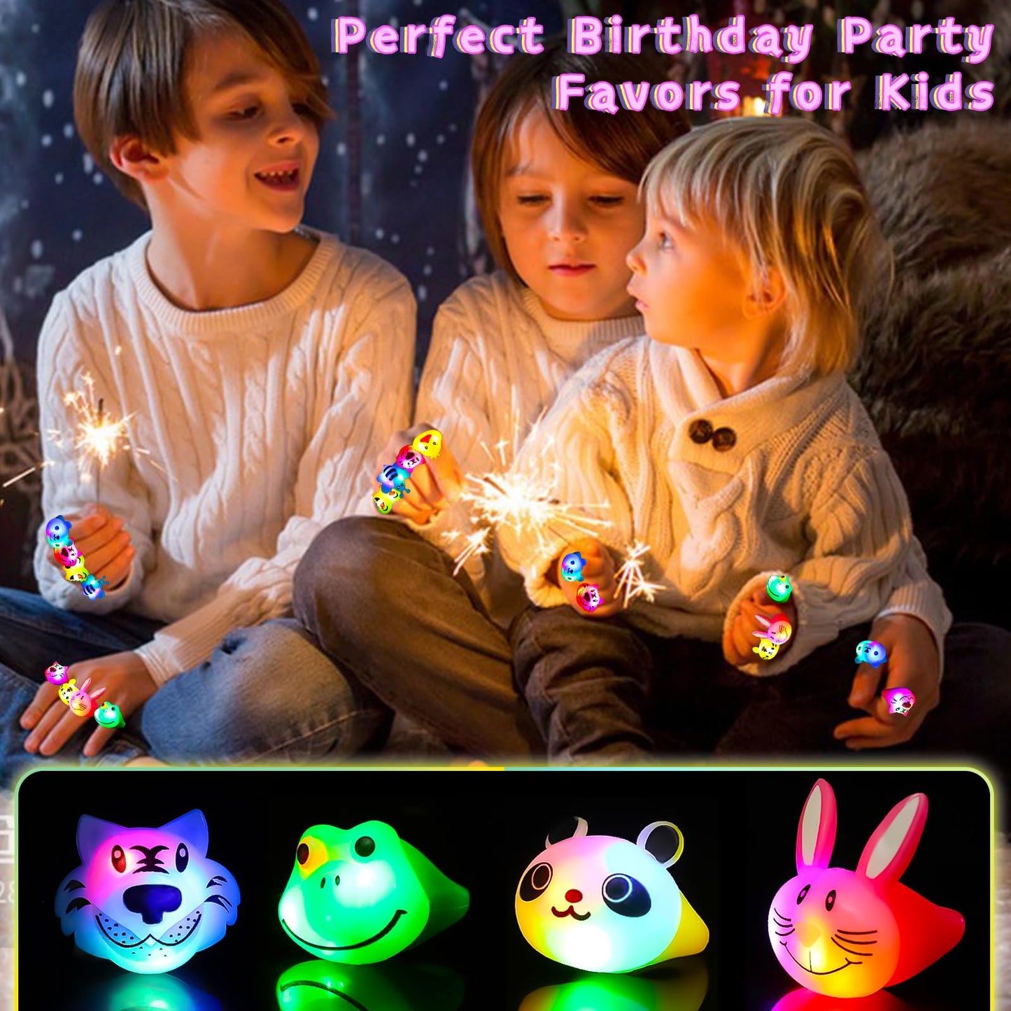 SCIONE 40 Pack Glow in the Dark Light Up Rings - Fun Birthday Party Favors, Halloween Supplies, Classroom Prizes for Kids