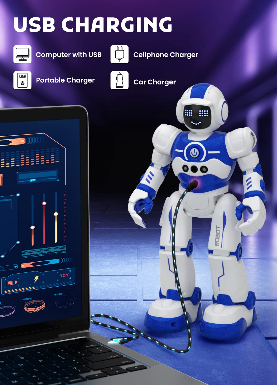 EduCuties Programmable Robot Toy for Kids, Smart Dancing & Walking, 10.6 inch, Blue, Model EC22-5R, Ideal for Ages 4-10, Birthday Gift