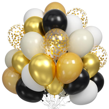 Dagelar Black Gold Beige Balloons, 60Pcs Black Gold White Sand Balloons Party Balloons With Metallic Gold Confetti Party Balloon