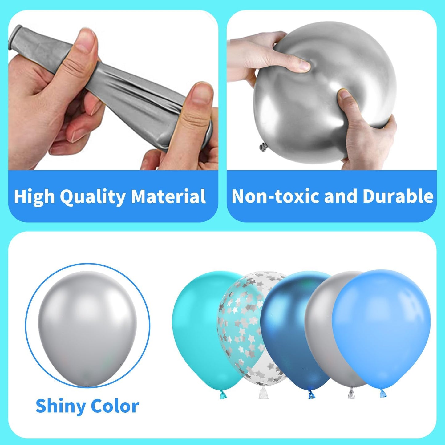 Blue Silver Balloon, 60 Pcs 12 Inches Teal Metallic Blue Silver Balloons Confetti Balloons For Kids Dancing Bachelorette Party Decorations Birthday Balloons Baby Shower Engagement Party Supplies