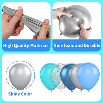Blue Silver Balloon, 60 Pcs 12 Inches Teal Metallic Blue Silver Balloons Confetti Balloons For Kids Dancing Bachelorette Party Decorations Birthday Balloons Baby Shower Engagement Party Supplies