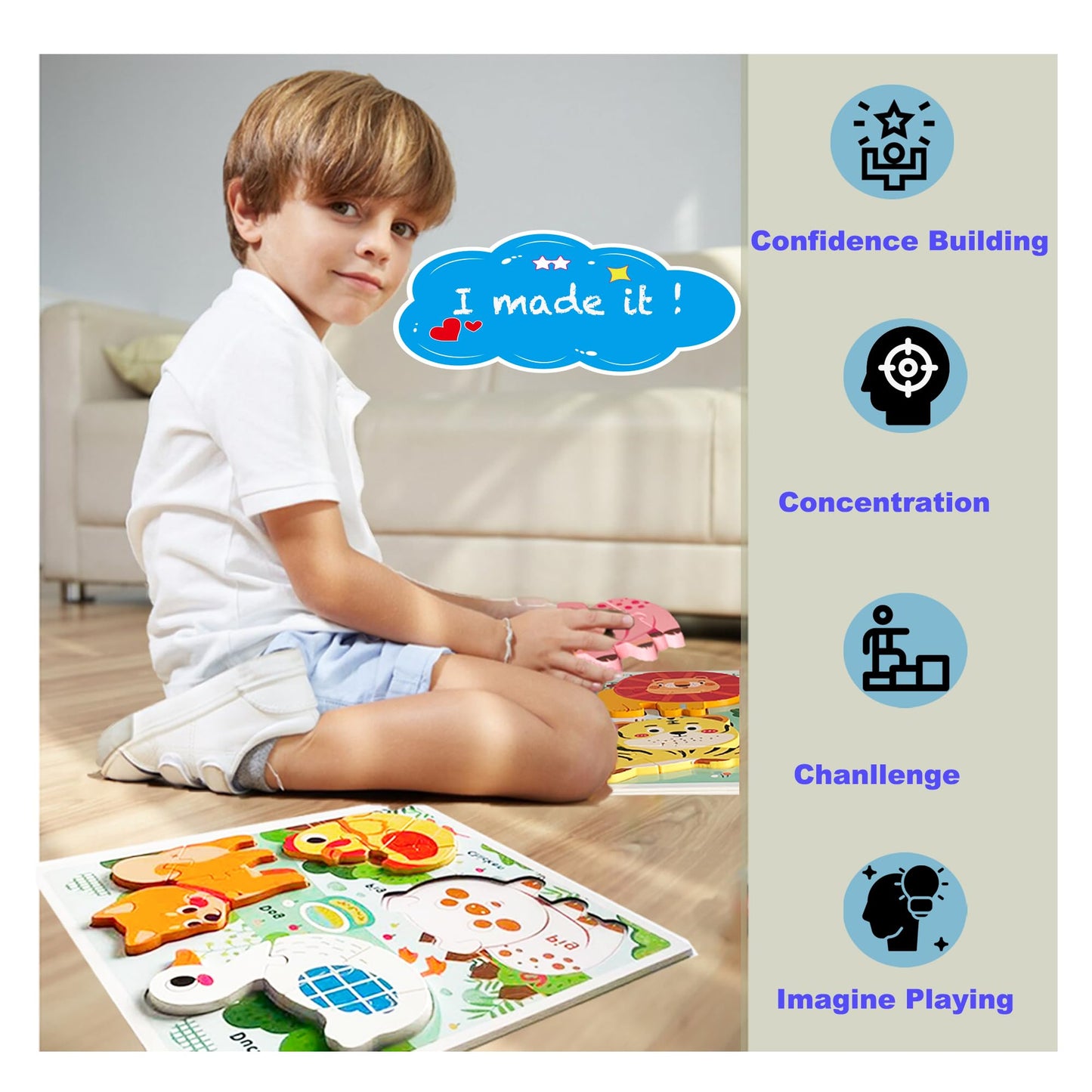 Wooden Puzzles For Toddlers 1-3, Animal Puzzles Age 2-4,Montessori Toys For 2 3 Years Old Girls Boys, Toddler Toys 2-3 Preschool Learning Educational Gifts