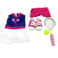 American Fashion World Purple & White Tennis Outfit Set for 18-inch Dolls| 5 Piece Set | enhanced Quality & Trendy Design | Dolls Clothes | Outfit Fashions for Dolls for Popular Brands
