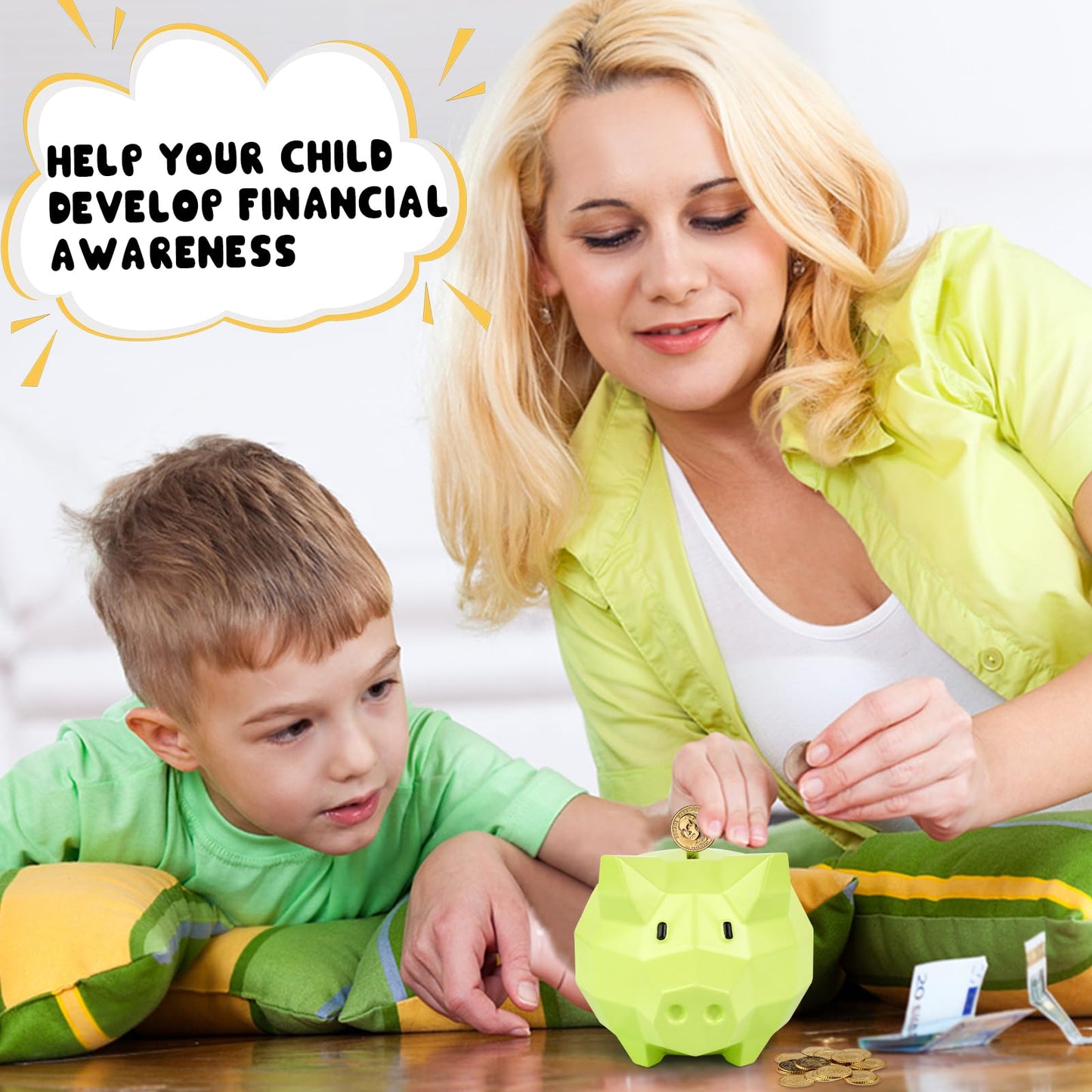 Fvnpiham Kids Piggy Bank For Boys, Unbreakable Plastic Piggy Bank Cute Piggy Banks Practical Gifts For Birthday Christmas Easter