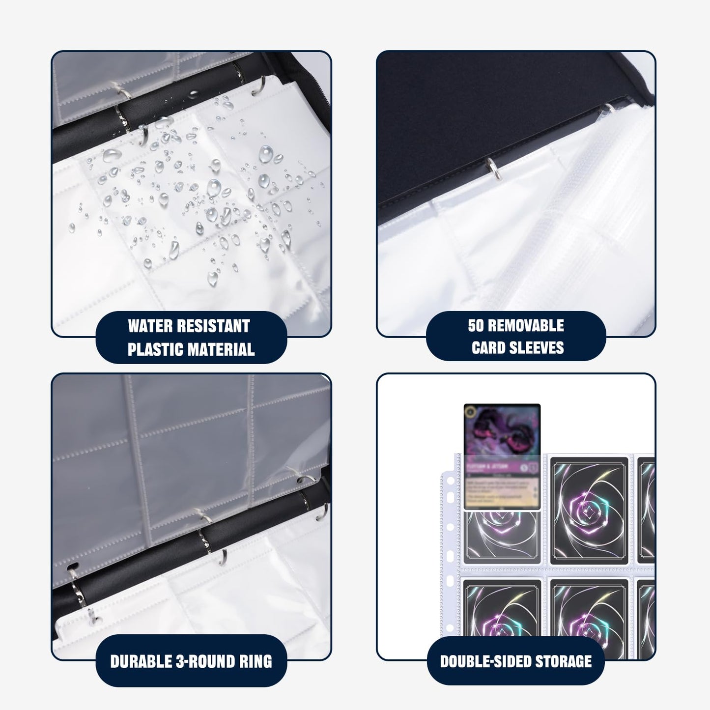 LOMONEH Card Binder for Lorcana Cards  enhanced 9 Pocket Trading Card Album Fits 900 Cards with 50 Removable Sleeves Compatible with TCG  MTG  Sports  Game Trading Cards (Black)