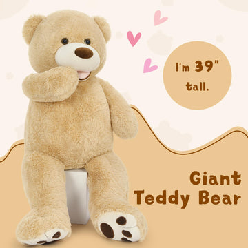 Maogolan Giant Teddy Bears Stuffed Animal, 39 Inches Big Teddy Bear Plush Toy, Soft And Cuddly Teddy Bear Gift For Girlfriend,Children,Kids