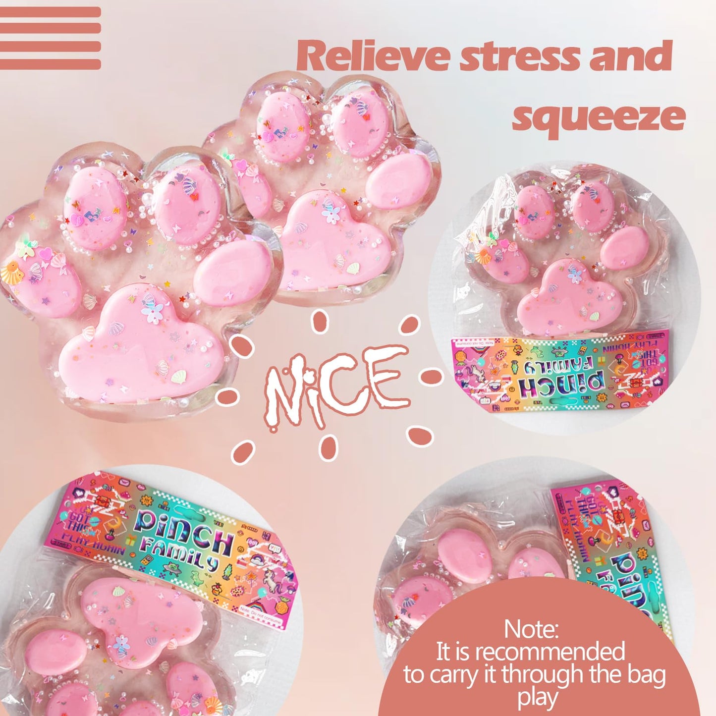Taba Giant Paw Squishy For Kids Adults, Big Furry Cat Paw Squishy Toys For Stress Relief, Super Soft Squeeze Fidget Toys (Clear&