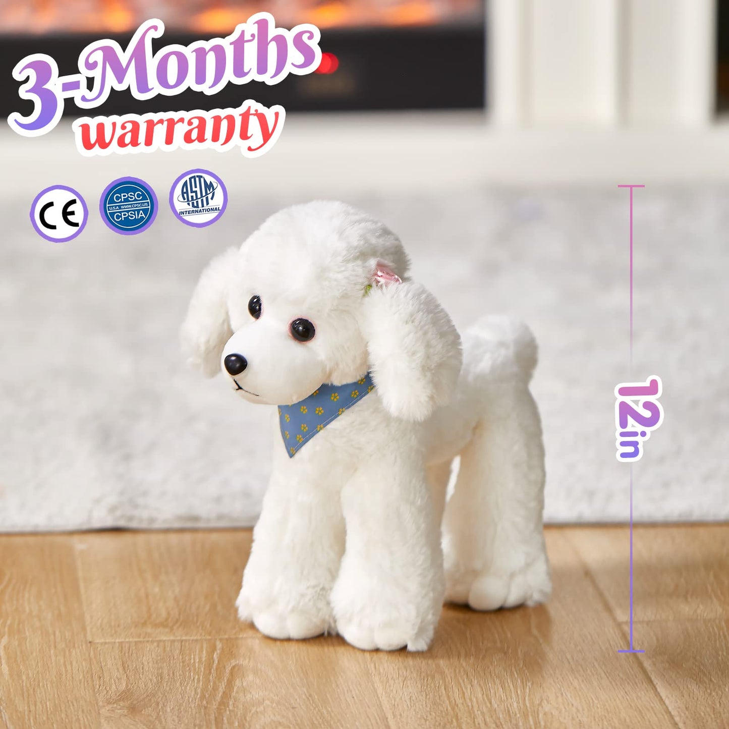 Athoinsu Realistic White Poodle Puppy Stuffed Animal Soft Adorable Hugging Puppy Dog Plush Toy Children'S Day Holiday Birthday For Toddler Kids, 12'