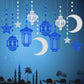 Blue-Silver Ramadan Star-Moon Party-Decorations Garland - 12pcs Twinkle Little Star Hanging Decoration Streamers Swirl Lantern,