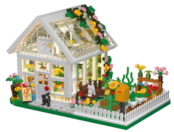 Flower House Building Mini Set with LED  City Street View Greenhouse Building Blocks Toy  Halloween Xmas Gift for Friends or Girls 8-12 Year