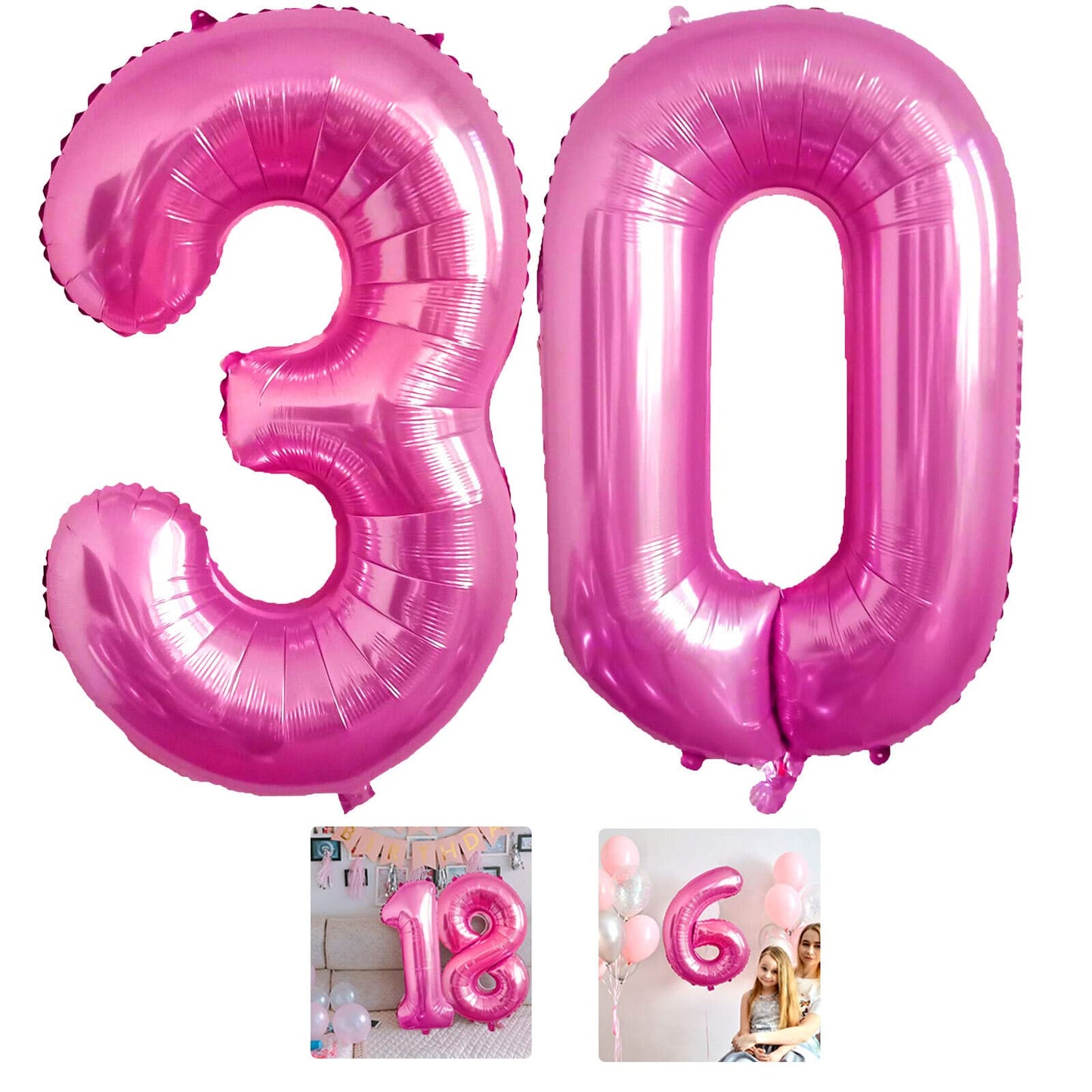 30 Number Balloon Pink 40 Inch Big Foil Mylar 30Th Balloons For 30 Year Old Men Women Birthday Party Decorations Wedding Anniver