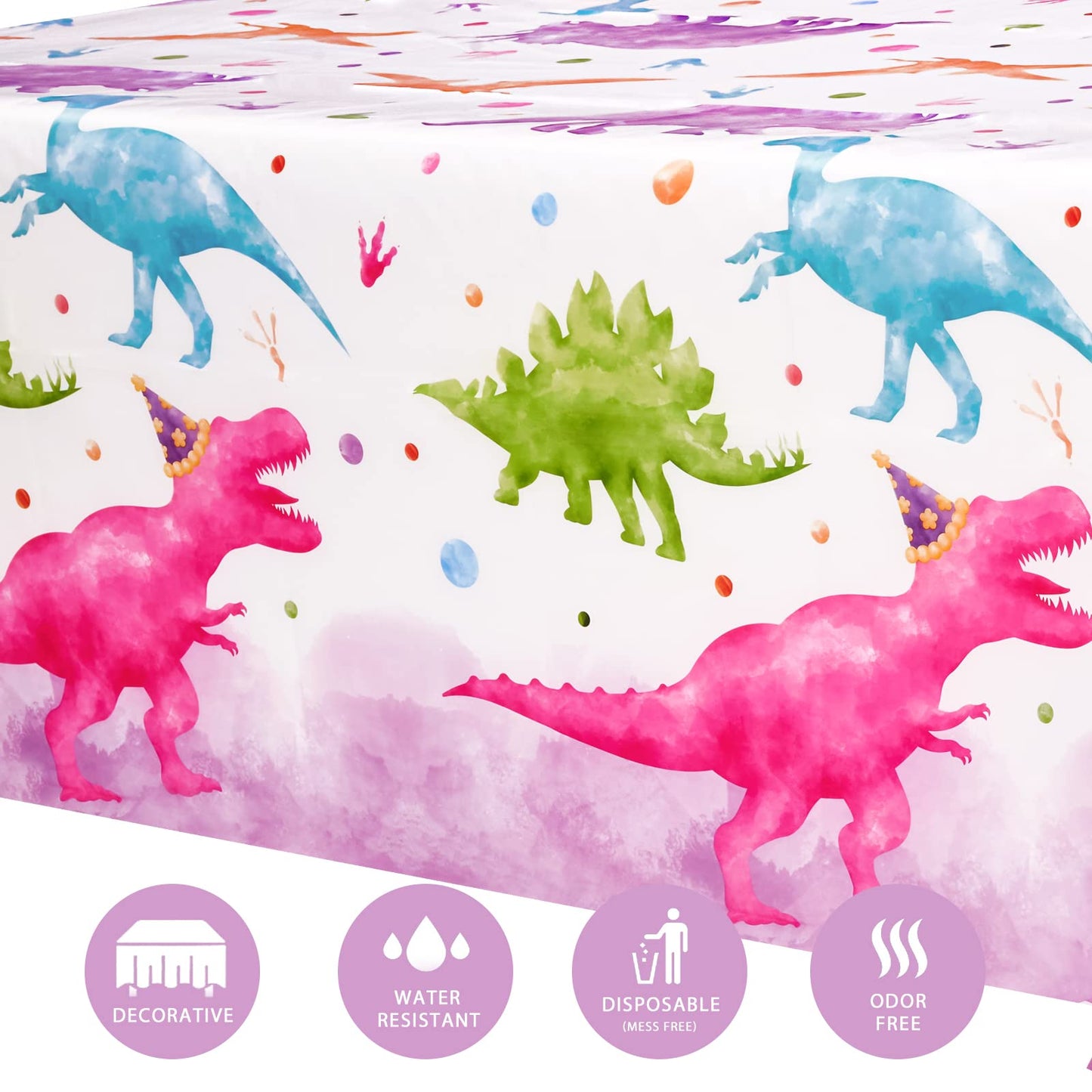 WERNNSAI Watercolor Dinosaur Tablecloth - 1 Pack 54 x 108 Dinosaur Party Supplies for Kids Girls Dino Theme Birthday Party D