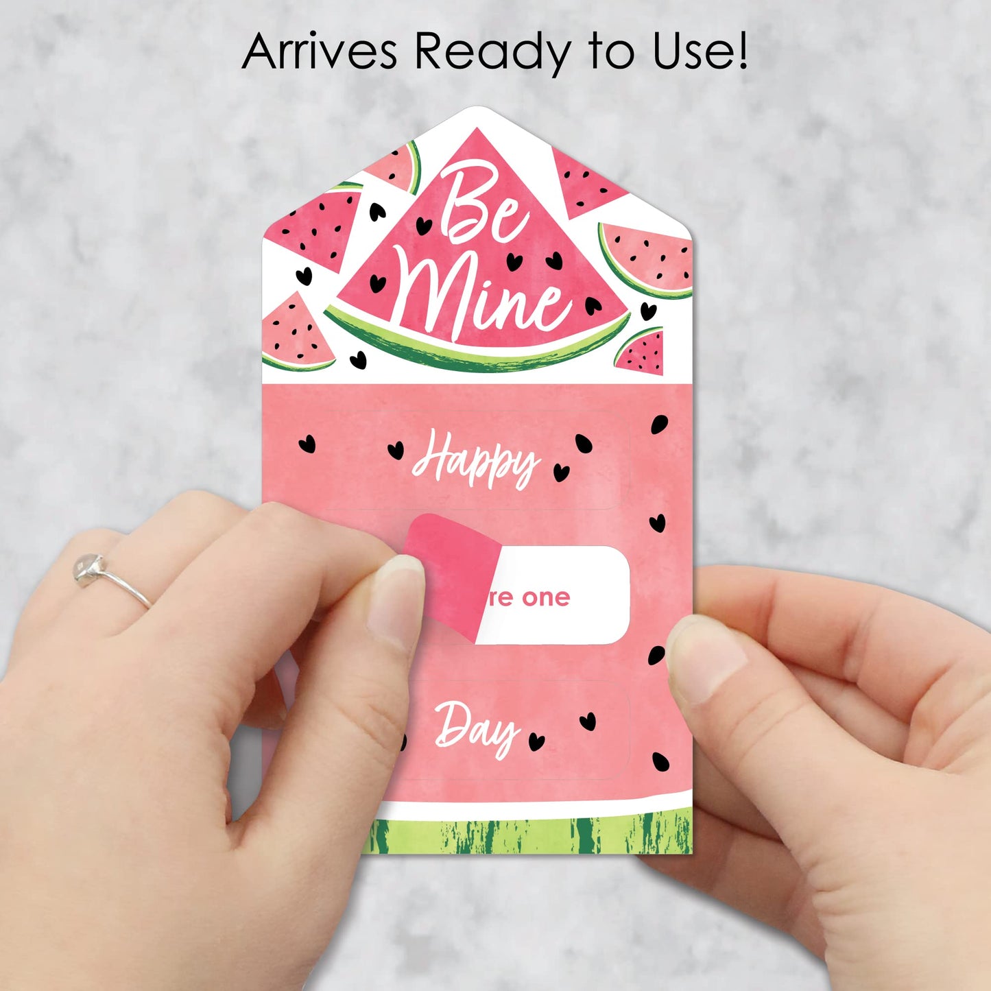 Big Dot Of Happiness Sweet Watermelon - Fruit Cards For Kids - Happy Valentines Day Pull Tabs - Set Of 12