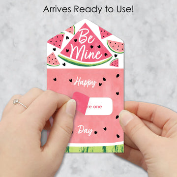 Big Dot Of Happiness Sweet Watermelon - Fruit Cards For Kids - Happy Valentines Day Pull Tabs - Set Of 12