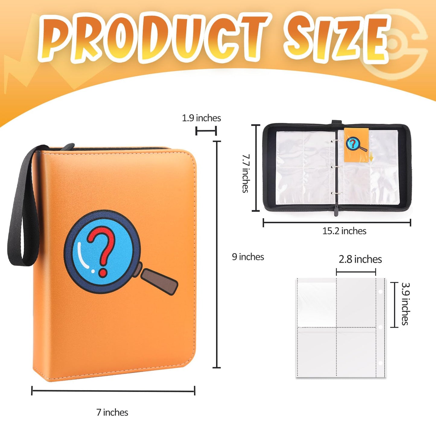Goroma Card Binder 9-Pockets, 900 Pockets Card Holder With 50 Removable Sleeves, Trading Card Collector Zipper Album Holder, Ora