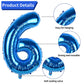 40 Inch Blue Number 6 Balloon, 6Th Birthday Balloons, 11Pcs Silver Birthday Print Balloons Dark Light Blue Latex Balloons 6 Foil