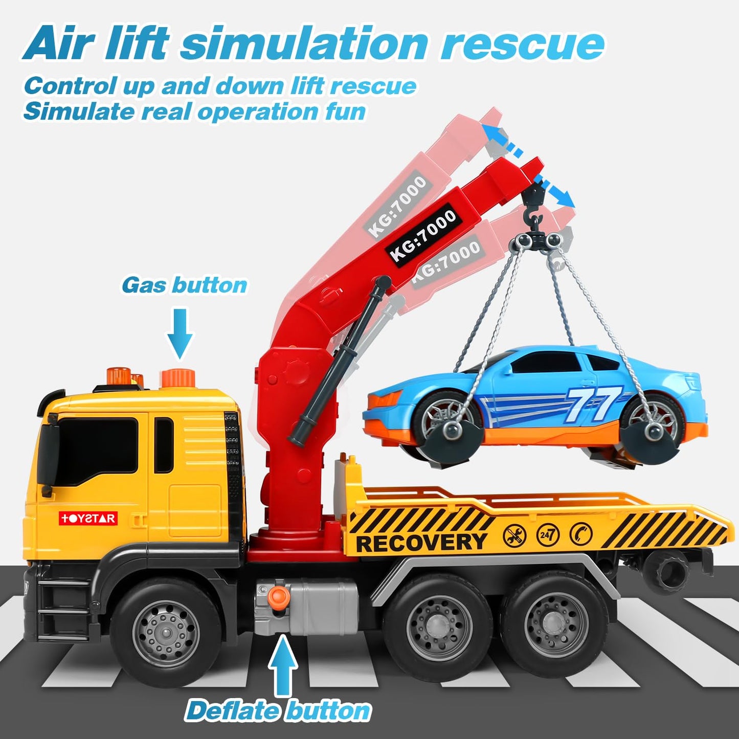 Dwi Dowellin Large Friction Powered Tow Truck Toy, Kids Rescue Crane Truck Gift for 2 3 4 5 6 Year Old Boys