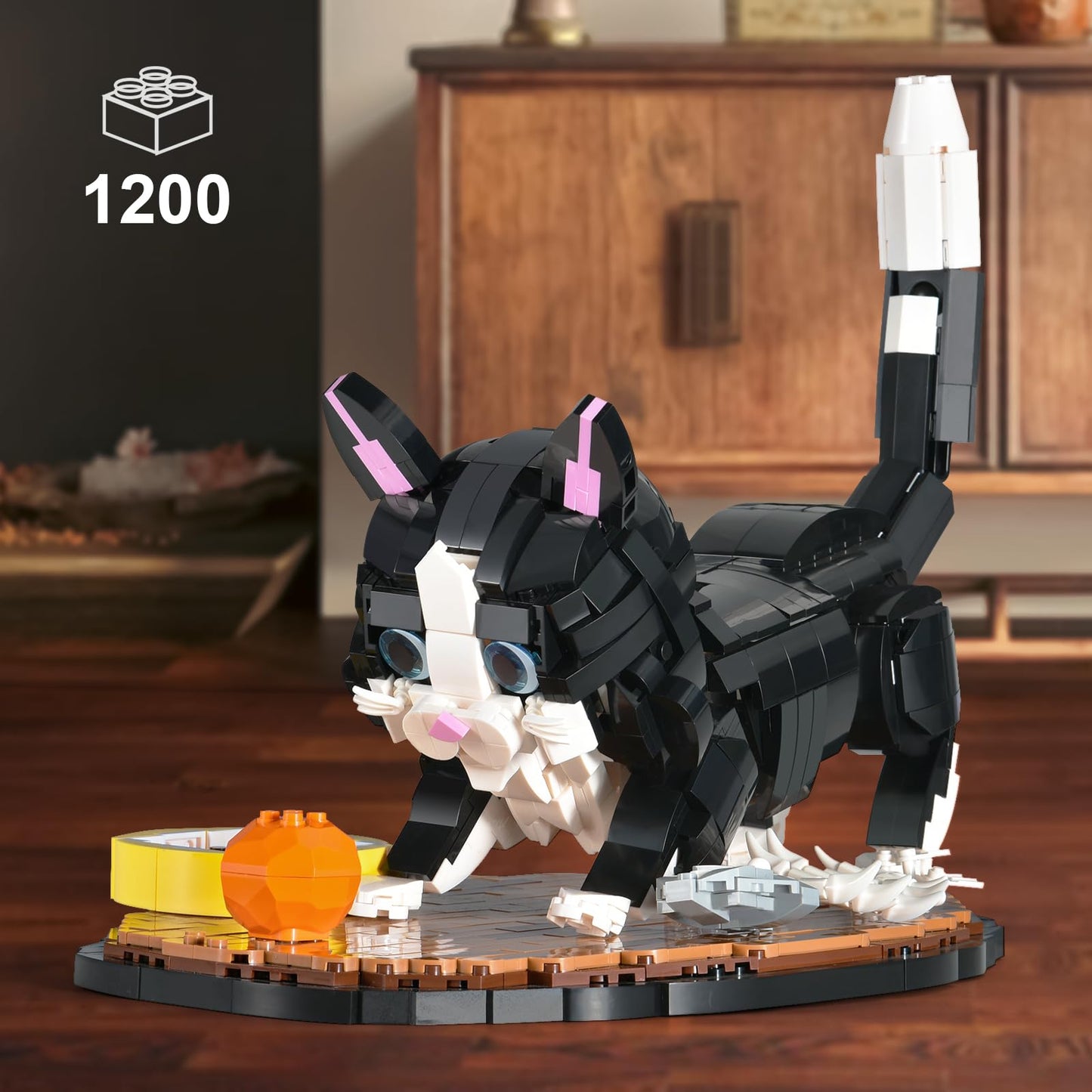 XITALAXU Tuxedo Cat Building Set, 1200pcs Plastic Blocks Toy, Large Black and White, Perfect for Home Decor & Gifts for Ages 8+