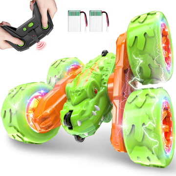 SpringFlower Remote Control Car Toy for Boys 3 4 5 6 7 8 Years Olds, Rechargeable Dinosaur RC Cars,360 Flip Double Sided RC Stun