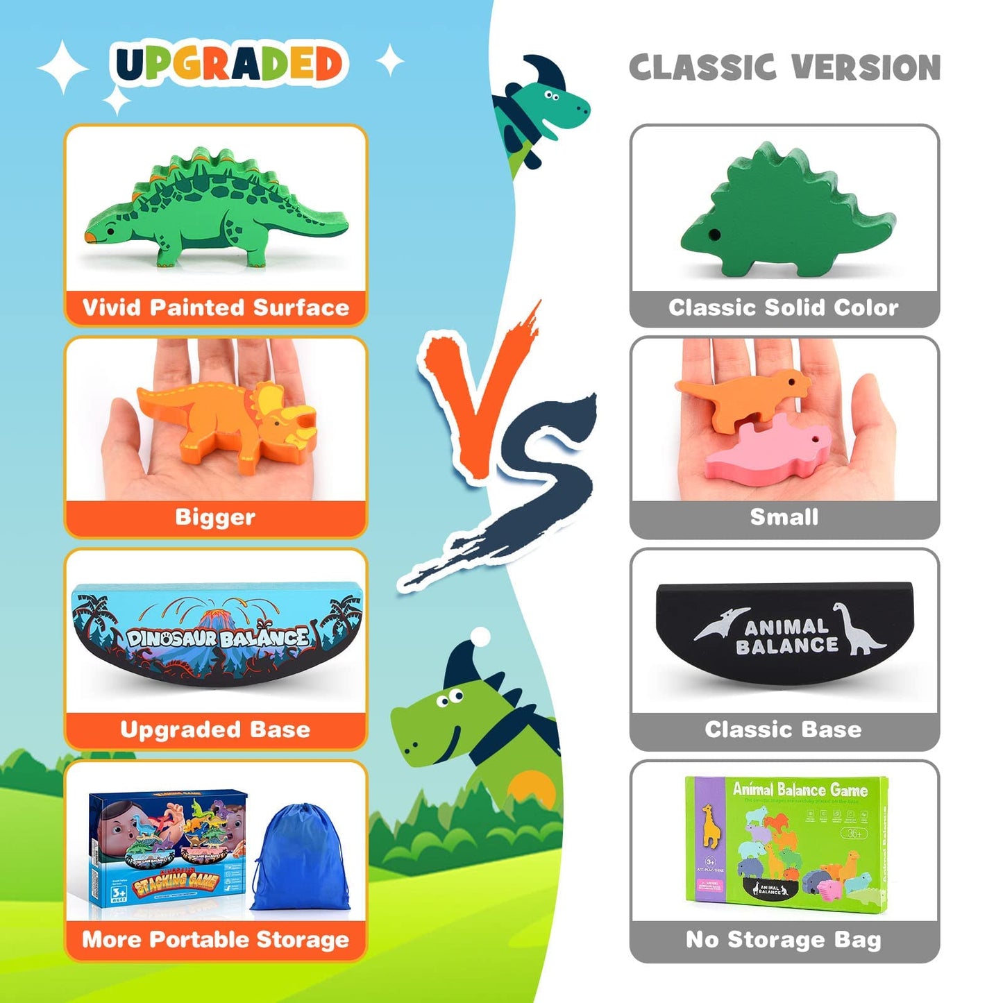 Ipourup Dinosaur Toys For Kids 3-5: Wooden Stacking Montessori Toys For 3 4 5 6 7 Year Old Balance Competition Game For Family Ideal Easter Birthday Gifts For Kids Ages 3-7 (Double Version)