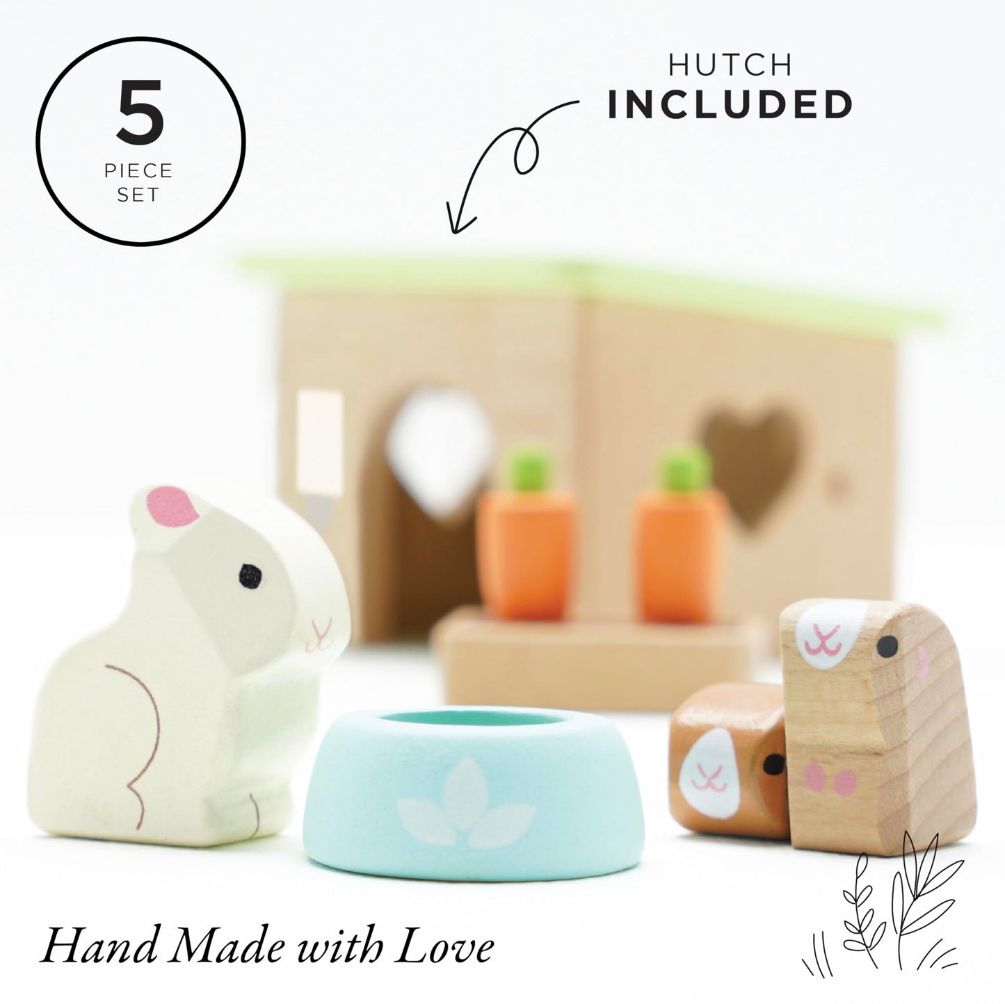 Le Toy Van - Adorable Wooden Daisylane Bunny & Guinea Accessories Play Set For Dolls Houses | Girls Dolls House Furniture Sets - Suitable For Ages 3+ (Me045)