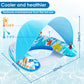Laycol Adult Inflatable Pool Chair With Canopy, Ergonomic Headrest, Cup Holder, Blue, 47.5' X 37.5' X 27.5'