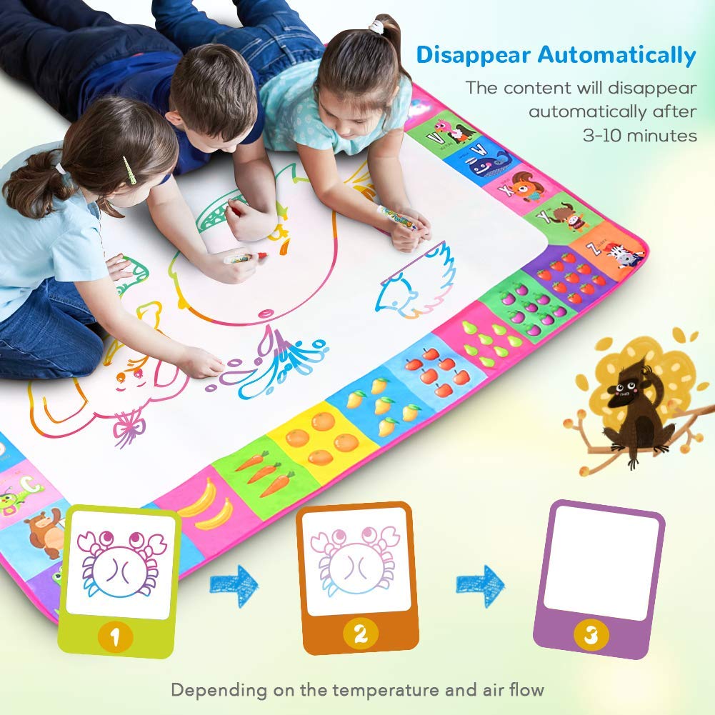 Water Doodle Mat - Kids Painting Writing Doodle Toy Board - Color Doodle Drawing Mat Bring Magic Pens Educational Toys For Age 3 4 5 6 7 8 9 10 11 12 Year Old Girls Boys Age Toddler Gift (Pink)