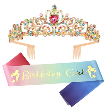 Velscrun Birthday Girl Crown, Birthday Sash For Girls, Tiaras For Girls, Princess Crown Tiara For Girls, Metal, Happy Birthday A