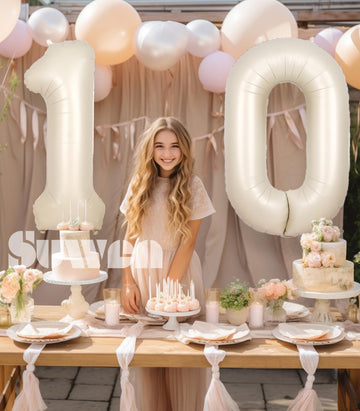 Suwen 40 Inch Cream White Large 10 Balloon Numbers Big Foil Helium Number Balloons 0-9 Jumbo Happy 10Th Mylar Birthday Party Dec