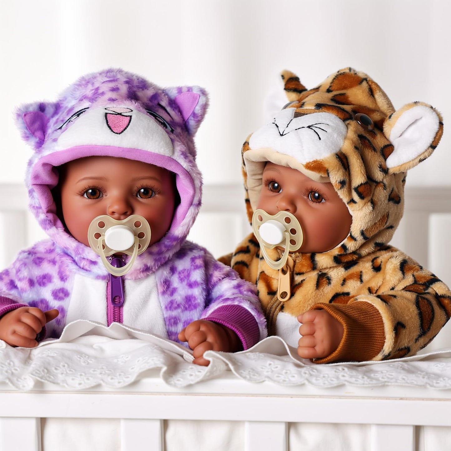 Babeside Black Baby Dolls Twins - 17Inch Realistic Soft Cloth Body Dolls With Brown Eyes, Perfect For 3+ Year Old Girls, Ideal F