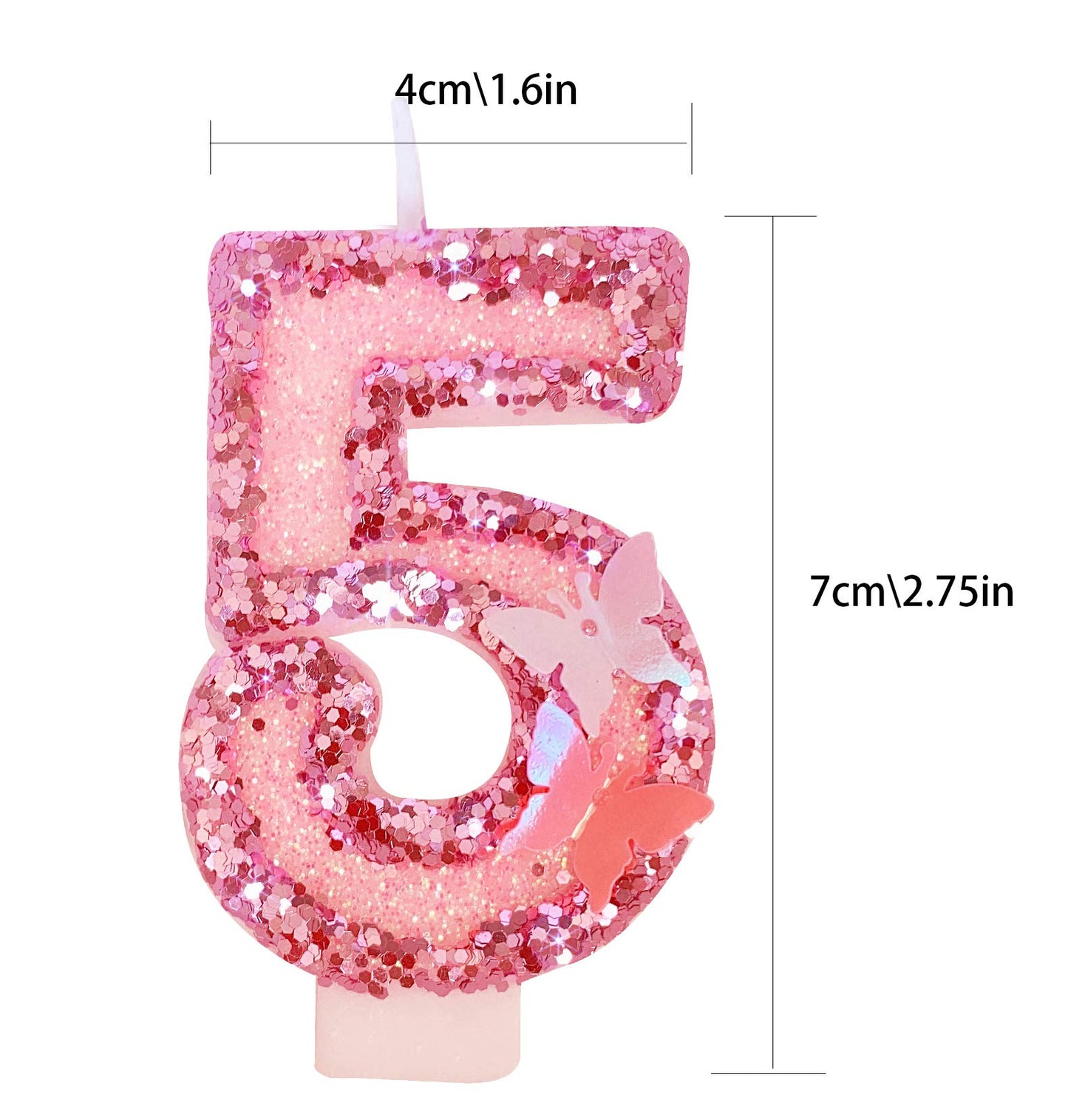 Birthday Candles Number 5,Pink Glitter Happy Birthday Cake Candles Handmade Sequin Numeral Candle