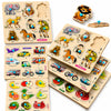 Storio Wooden Puzzle Combo Set for Kids, Vehicle Fruit & Animal Knob Puzzles, Montessori Educational Learning Toy, Fine Motor Sk
