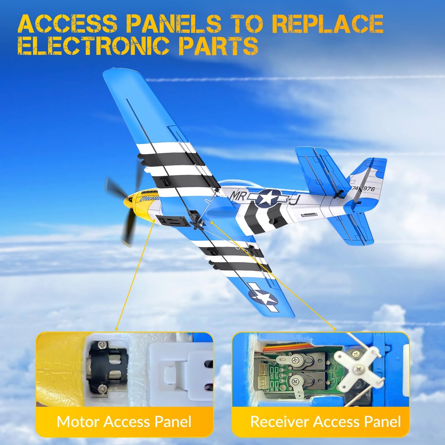 Volantexrc Rc Plane 4 Channel P51D Mustang Remote Control Airplane Fighter Rtf With 6-Axis Gyro, 3 Modes Easy To Fly, 2.4Ghz Rad