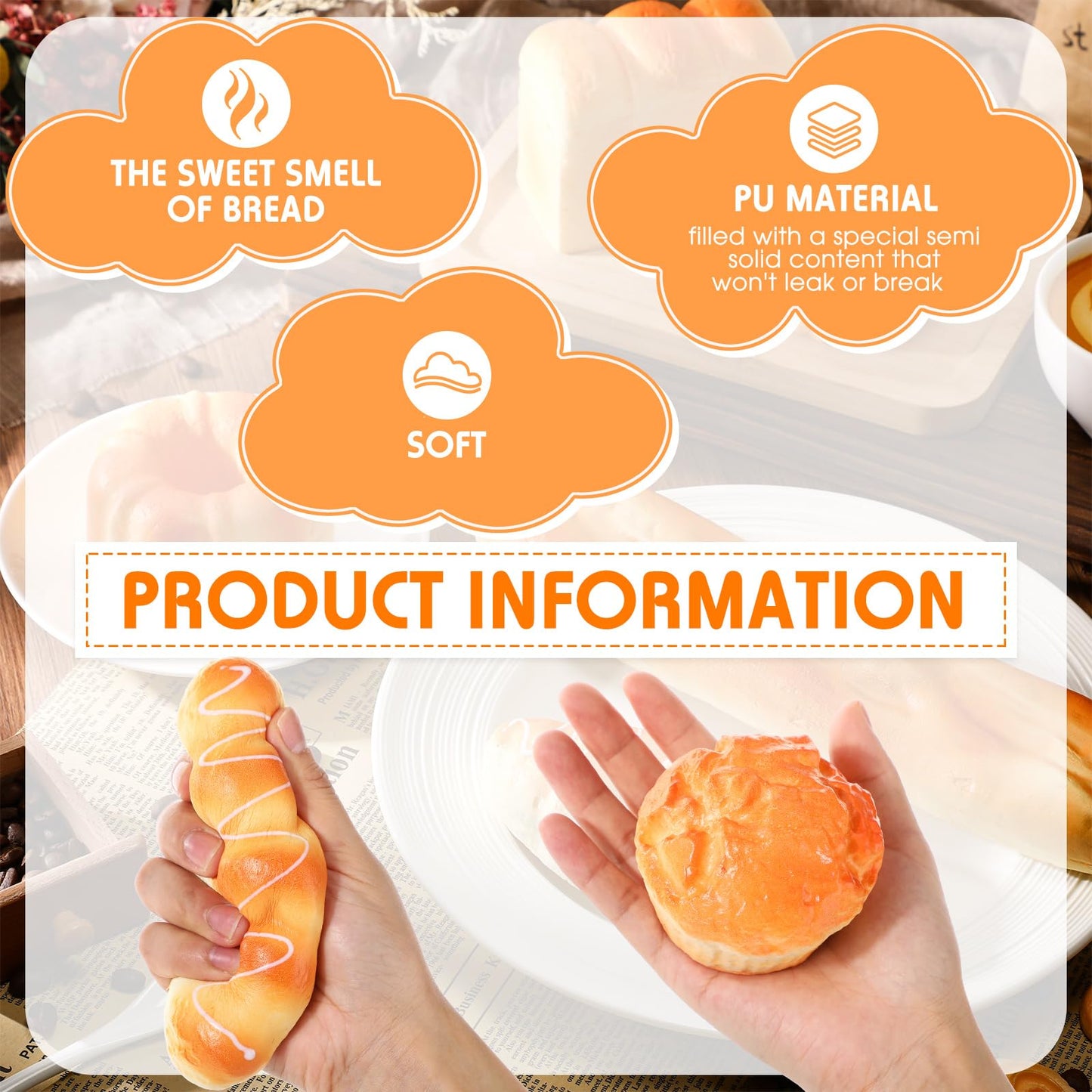 Foilswirl 5 Pcs Bread Stress Toy Soft Toast Bread Shape Toy Slow Rising Toy Anxiety Relief Food Toy for Kids mature-themed Tricky Funny Birthday Gifts Simulation Fake Food Stress Toy Balls(Style 2)