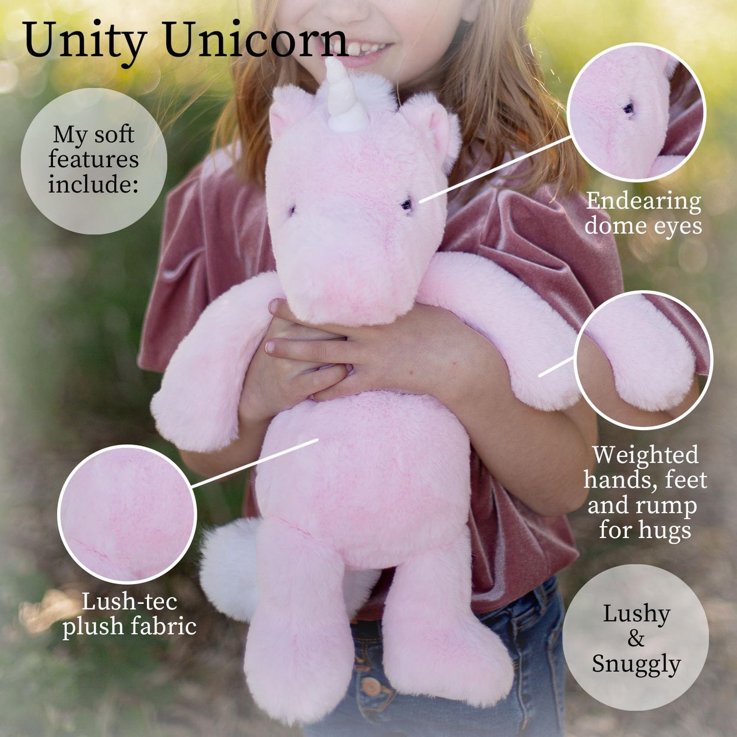World's Softest Plush Unity Unicorn, Rose, Lushee, Large, 16'' Stuffed Animal for Baby, Toddler, Kids, Adults - Soft, Huggable S
